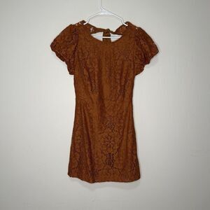 Free People Hailee Lace Mini Dress Small Pretty Penny Copper Orange Tie Back